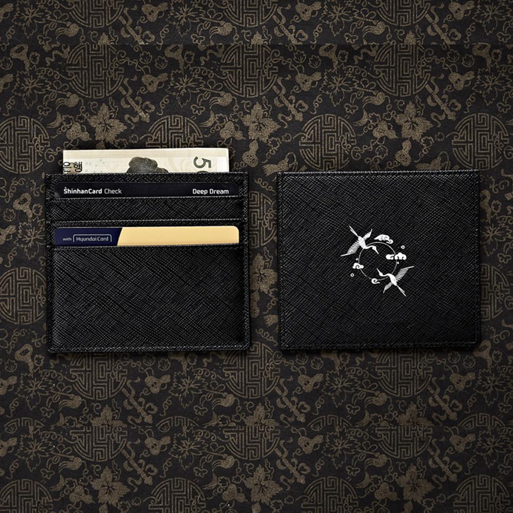 MADEHANMUT Card Wallet Vegan Leather Vintage Korean Style Crane Print 3 Pocket Modern Fashion Design