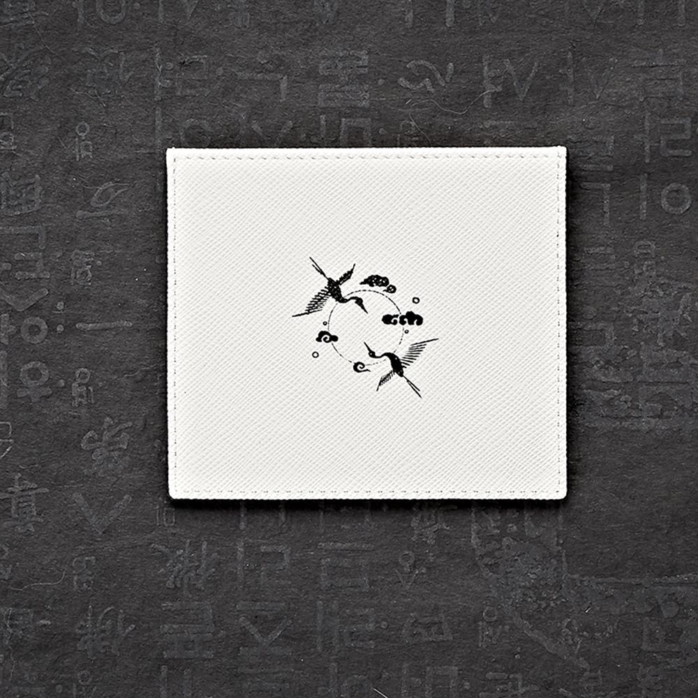 MADEHANMUT Card Wallet Vegan Leather Vintage Korean Style Crane Print 3 Pocket Modern Fashion Design