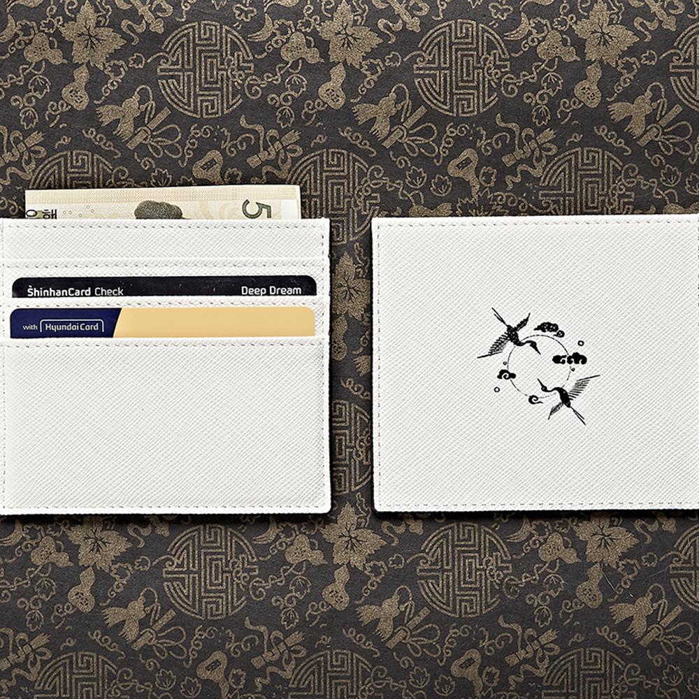MADEHANMUT Card Wallet Vegan Leather Vintage Korean Style Crane Print 3 Pocket Modern Fashion Design